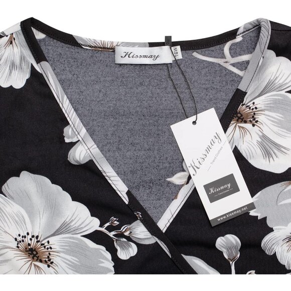 Plus Size Midi Dress Floral V Neck Pockets Sleeves Summer Casual Elegant - Picture 5 of 6